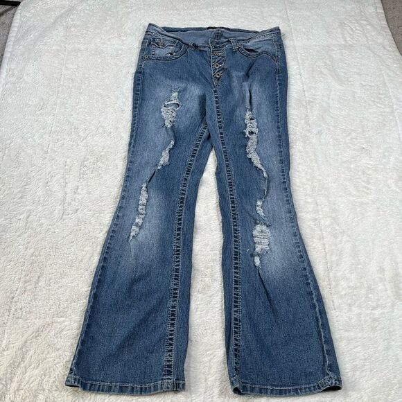 Vintage Y2K Angels Distressed Bootcut Button Fly Women’s Jeans - Picture 1 of 10